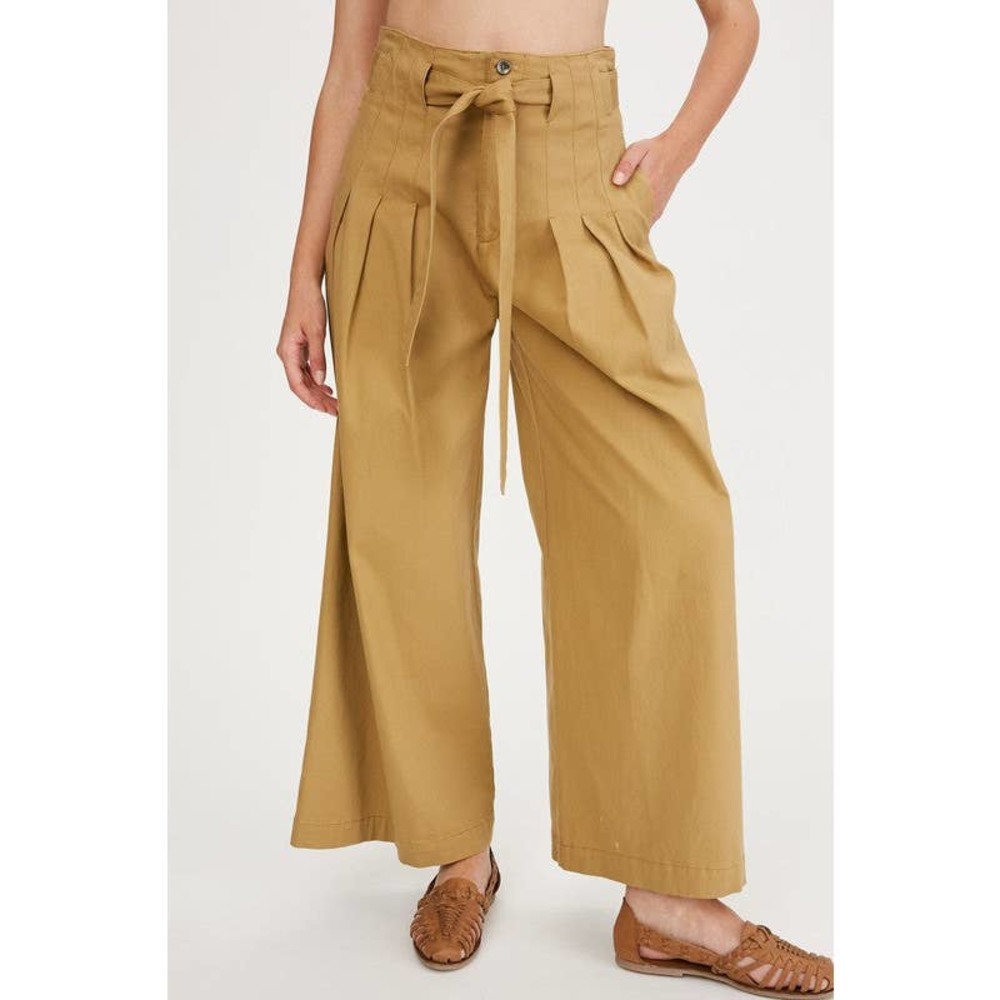 Listicle Wide Leg Pants Olive Green Paper Bag Waist Pleated Trouser - Picture 2 of 8